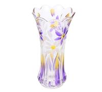 TOGEVAL Thickened Crystal Glass Flower Vase with Elegant Pattern Stable Flat Bottom Desktop Decorative Hydroponics Bottle for Home Office Tabletop Centerpiece Purple Gold Orchid Color