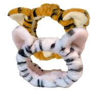 TOGEVAL Tiger Fuzzy Plush Makeup Headband 2pcs Wide Elastic Stretch Spa Face Wash Headbands for Women Skincare and Facial Mask Application