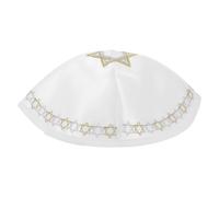 TOGEVAL Traditional Jewish Kippah White Skullcap for Men Lightweight Breathable Silk Religious Head Covering with Star of David Embroidery for Shabbat Holidays Bar Mitzvah Pilgrimage