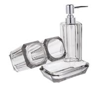 TOGEVAL Transparent Acrylic Bathroom Accessories Set in Elegant Grey Lotion Soap Dispenser Toothbrush Holder Soap Dish Toothbrush Cup for Home and Hotel Use