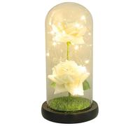 TOGEVAL Valentine’s Day LED Eternal Rose Lamp with Glass Dome, White Artificial Rose Light Ornament for Wedding and Romantic Date Night Decoration