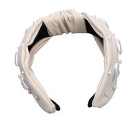 TOGEVAL Valentines Day Knotted Headband for Women with Imitation Pearls and Heart Decor Lightweight Non Slip Jeweled Hairband Comfortable Vintage Style Accessory for Travel Workout and