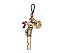 TOGEVAL Vintage Brass Pendant Whistle Keychain with Five Emperor Coins, Outdoor Survival Emergency Whistle for Camping Hiking and Wilderness Use