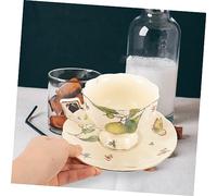 TOGEVAL Vintage Ceramic Cappuccino Mug with Lemon Butterfly Pattern Large Opening Milk and Water Cup with Saucer Wear Resistant Porcelain for French and English Afternoon Tea Home and