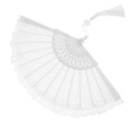 TOGEVAL Vintage Chinese Folding Fan with Lace and Tassel Traditional Retro Handheld Folding Fan for Dance Party Wedding and Photo Props Elegant Decorative Accessory