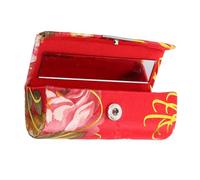 TOGEVAL Vintage Embroidered Silk Lipstick Bag Mirror Small Portable Cosmetic Organizer for Travel Floral Makeup Storage Case for Girls