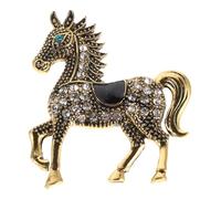 TOGEVAL Vintage Horse Brooch with White Crystal Rhinestones, Zodiac Year of the Horse Pin for Men and Women, Halloween and Christmas Costume Accessory, Antique Animal Badge