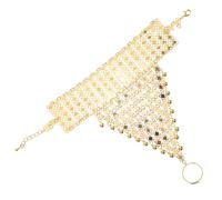 TOGEVAL Vintage Multi-Layer Gold Tone Metal Chain Bracelet for Women - Chunky Hand Harness with Finger Ring, Ethnic Middle Eastern Style Wrist for Dance and Festival Wear