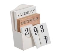 TOGEVAL Vintage Wood Block Calendar for Desk Manual Perpetual Date Display with Retro Rustic Design Educational Daily Desk Calendar Wooden Home Office Decoration