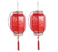 TOGEVAL Waterproof Vintage Chinese Style Lanterns 2pcs Set, 30cm Ancient Peony Cloud Pattern Hanging Pendant Lights, Outdoor Glowing New Year Decoration