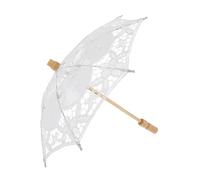 TOGEVAL White Bridal Lace Parasol with Wooden Handle, Lightweight Cotton Cloth Wedding Umbrella for Photography Props, Elegant Western Royal Style for Brides