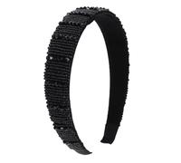 TOGEVAL Wide Beaded Crystal Rhinestone Hairband for Women and Moderate Weight Comfortable Headdress Accessory Elegant Handmade Party and Wedding Head Hoop Black Beads Stylish Hair Decor