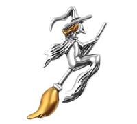 TOGEVAL Witch Riding Broom Brooch Pin Small Vintage Costume Props Decoration for Women Halloween Party Lapel Pin Accessory