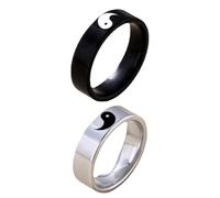 TOGEVAL Yin Yang Couple Rings 2pcs Stainless Steel Promise Rings for Couples Matching His and Hers Wedding Bands Adjustable Size Tai Chi Symbol