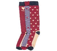 Toggi Ladies Heart Stripe 3 Pack Socks - Red - Size: One Size