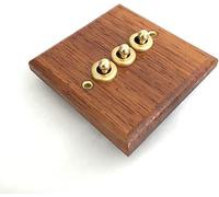 Toggle Dimmer Switch, 86 Type Manual Toggle Light Switch Retro Solid Wood Industrial Style Lever Dual Control 1-4 Gang 2 Way Wall(3 Gang)