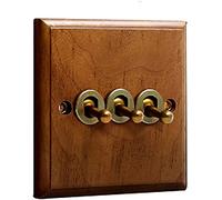 Toggle Dimmer Switch, Panel Concealed Solid Wood Wall Light Switch 86 Type 1-4 Gang 2 Way Black WalnutAntique Decoration Home Improvement(3 Gang)