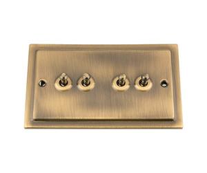 Toggle Dolly Light Switch 4 Gang - Victorian - Antique Brass - 10 Amp 4 Gang 2 Way