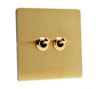 Toggle Light Switch, 1-Pc 86-Type Matte Gold Brushed Stainless Panel, Concealed Mount Retro Style For Homes & Hotels(2 Gang)