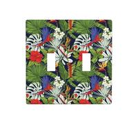 Toggle Light Switch Cover Plate, 2 Gang Wall Plates Standard Size 4.5" x 4.5", Tropical Plant Cute Colorful Parrot Double Light Switch Cover Plate Decorative, Outlet Covers Wall Plate
