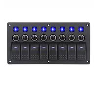 Toggle Rocker Switch Panel, Riloer 12V/24V 240W 8 Gang Waterproof On-Off Switch Panel Universal for Car RV Yacht Modified, with Blue/Green/Red Lighting
