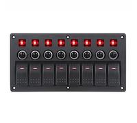 Toggle Rocker Switch Panel, Riloer 12V/24V 240W 8 Gang Waterproof On-Off Switch Panel Universal for Car RV Yacht Modified, with Blue/Green/Red Lighting