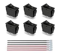 Toggle Switch, 6PCS Rocker Switch with 12PCS 4.8mm x 15cm Terminal Wires, 15A 250V/20A 125V 2 Pin On/Off Mini Switches with Flame Retardant Cover, Black Switches for Household Appliances
