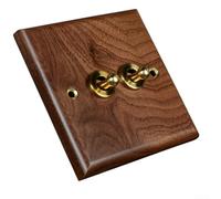 Toggle Switch, 86x86mm Toggle Light Rocker Switch 1/2 Way Retro Walnut Wood Plate Brass Lever Dimmer Switch Panel Repair Tools (2 Gang)