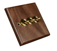 Toggle Switch, 86x86mm Toggle Light Rocker Switch 1/2 Way Retro Walnut Wood Plate Brass Lever Dimmer Switch Panel Repair Tools (3 Gang)