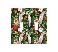 Toggle Switch Cover Plate 2 Gang Wall Plate Standard Size 4.5 x 4.5 inch Artful Cute Parrot Palm Leaves Double Light Switch Cover Plate Decorative
