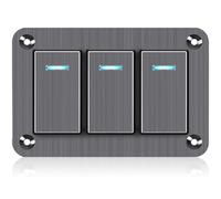 Toggle Switch Panel 3 Gang Waterproof Aluminum Switch, 12V/24V Rocker Switch Panel, 3 Pin On-Off Car Boat Switch, Blue LED Switch Panel for Farm Garden Marine Boat Automotive Car RV Truck Vehicles
