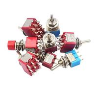 Toggle Switch Twist Shake Rocker Arm 102 103 202 ON-OFF 3 Positions 2P/3P Red/Blue 3/6 Pins 1Pcs(PS-202 6Pin Red)