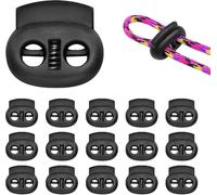 Toggles for Drawstrings, 15Pack Cord Locks Set, Dual-Holes Spring Set Double Holes Toggle Loaded Plastic Round Ends Stopper Fastener Oval Locks, Black