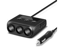 TOGOODS Car Charger Cigarette Lighter Adaptor 100W 3 Way 12V 24V Multi Socket Car Cigarette Lighter Splitter 4USB Charging Ports On/Off Switch Black