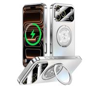 Togotomars for iPhone 17 Pro Max Case with Spin Magnetic Stand [Integrated Camera Cover] [Fit for MagSafe] Slim Shockproof Protection Phone case with Kickstand 6.9'', Silver