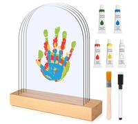 TOGOU2S Family Handprint Kit, DIY Keepsake Frame, 4 Clear Acrylic Boards, 5 Non-Toxic Paints, Hand Print Kit for Families, Craft Gifts for Mother's Day & Father's Day, Newborn Gift