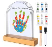 TOGOU2S Family Handprint Kit, DIY Keepsake Frame, 5 Clear Acrylic Boards, 6 Non-Toxic Paints, Hand Print Kit for Families, Craft Gifts for Mother's Day & Father's Day, Newborn Gift