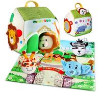 TOGOU2S Montessori Baby Toys 6-12 Months, Soft Zoo Animal Playset with House, Sensory Crinkle Squeaky Toys, Mirror & Play Mat, Fine Motor Skills, Christmas/Easter/Birthday Gift for Toddlers