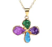 Togous Amethyst Four Leaf Clover Pendant Necklace | Natural Stone Pendant, Reiki Meditation Jewelry, Spiritual Accessory, Everyday Necklace, Gift for Women and Men