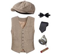 TOGROP 1920s Mens Costume Vest Hat Pocket Watch Accessories Set Adult Party Cosplay brown Small