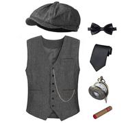 TOGROP 1920s Mens Costume Vest Hat Pocket Watch Accessories Set Adult Party Cosplay Dark grey Medium