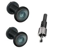 TOGU 2PCS of 220-degree Solid Brass Peep Holes for Door with 16mm Drill Bit, 0.63 inch Door Peephole with Privacy, Compatible with Door Thick from 1-3/8" to 2-1/6", Classic Matte Black Finish