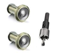 TOGU 2PCS of 220-degree Solid Brass Peep Holes for Door with 16mm Drill Bit, Compatible with Door Thick from 1-3/8" to 2-1/6", Antique Bronze Finish