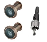 TOGU 2PCS of 220-degree Solid Brass Peep Holes for Door with 16mm Drill Bit, Compatible with Door Thick from 1-3/8" to 2-1/6", Antique Copper Finish