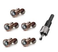 TOGU 5PCS of 220-degree Solid Brass Peep Holes for Door with 16mm Drill Bit, 0.63 inch Door Peephole with Privacy, Compatible with Door Thick from 1-3/8" to 2-1/6", Antique Copper Finish