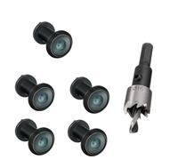 TOGU 5PCS of 220-degree Solid Brass Peep Holes for Door with 16mm Drill Bit, 0.63 inch Door Peephole with Privacy, Compatible with Door Thick from 1-3/8" to 2-1/6", Classic Matte Black Finish