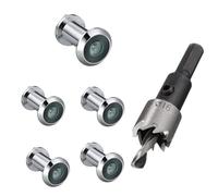 TOGU 5PCS of 220-degree Solid Brass Peep Holes for Door with 16mm Drill Bit, 0.63 inch Door Peephole with Privacy, Compatible with Door Thick from 1-3/8" to 2-1/6", Polished Chrome Finish