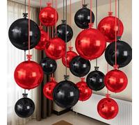 Togvu Black Red Round Foil Balloons, 16PCS Different Sizes 4D Metallic Balloon Large Sphere Mirror Ball Balloons for Prom Graduation New Year Halloween Birthday Party Ceiling Decorations Supplies