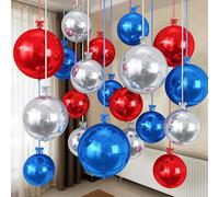 Togvu Red White Blue Balloons, 15PCS Different Sizes 4D Round Foil Balloon Large Ball Balloons for 4th of July Independence Day Patriotic Graduation Birthday Wedding Nautical Party Ceiling Decorations