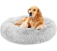 TOHDNC Cat Dog Calming Bed, Round Soft Fluffy Plush Pet Bed with Non-Slip Bottom Kitten Dog Nest Washable (Light Grey 60cm)